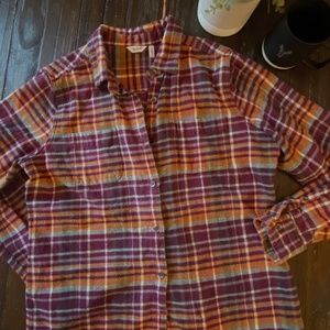 Woolrich Women's Cotton Flannel Shirt Burgundy Orange Plaid Size Large